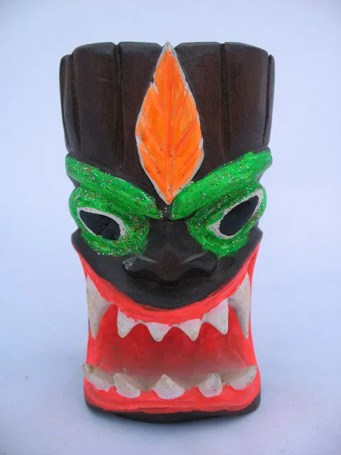 ETHNIC Tribal MONSTER FACE WOOD WOODEN CARVED CARVING Pen Pens Pencil HOLDER HOLDERS