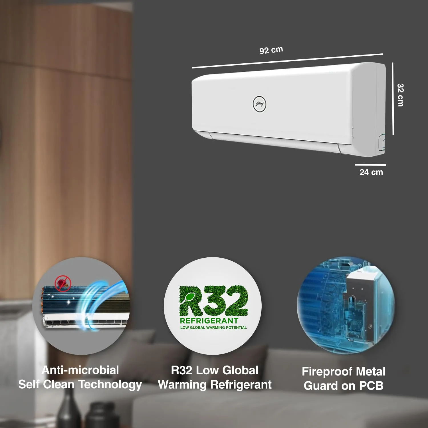 Godrej SFC 18PTC3-WWP 1.5 Ton 3 Star, 4-Way Air Swing Fixed Speed Split AC (Copper, Anti-Dust Filter, AC 1.5T , White)