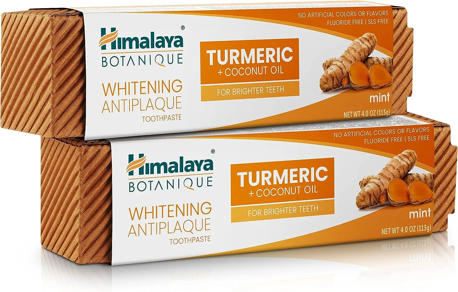 Himalaya Botanique Turmeric & Coconut Oil Whitening Antiplaque Herbal Toothpaste, Whitens Teeth, Fluoride Free, No Artificial Flavors, SLS Free, Vegan, Cruelty Free, Foaming, Mint Flavor, 4 Oz, 1 Pack