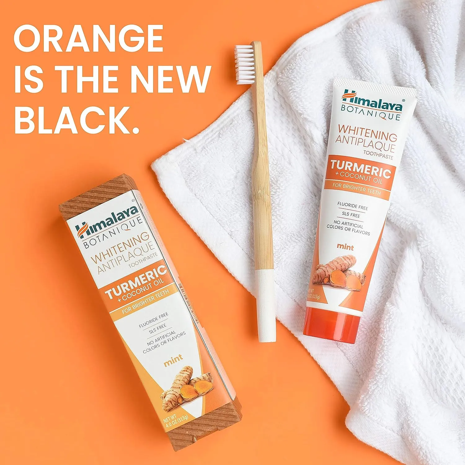 Himalaya Botanique Turmeric & Coconut Oil Whitening Antiplaque Herbal Toothpaste, Whitens Teeth, Fluoride Free, No Artificial Flavors, SLS Free, Vegan, Cruelty Free, Foaming, Mint Flavor, 4 Oz, 1 Pack