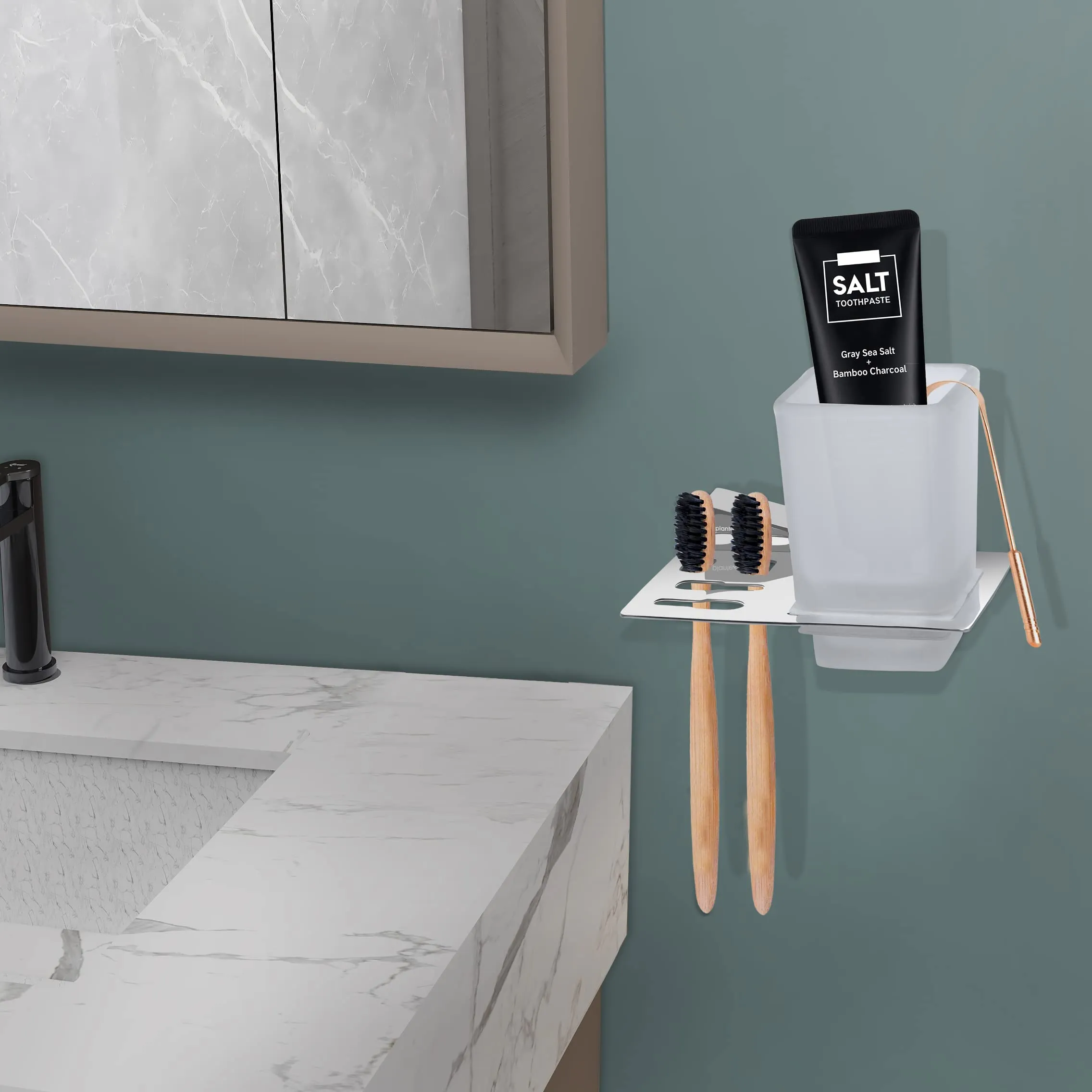 Plantex Smero Pure Brass Tooth Brush Holder/Tumbler Holder/Toothpaste Holder/Bathroom Accessories - Arrete (Chrome)