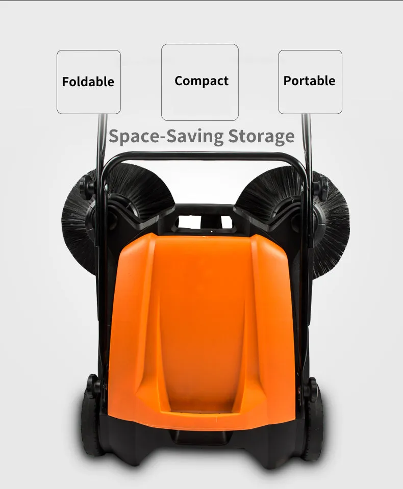 SM650 27.5" Manual Push Powered Floor Sweeper, Triple Brushes, Indoor and Outdoor